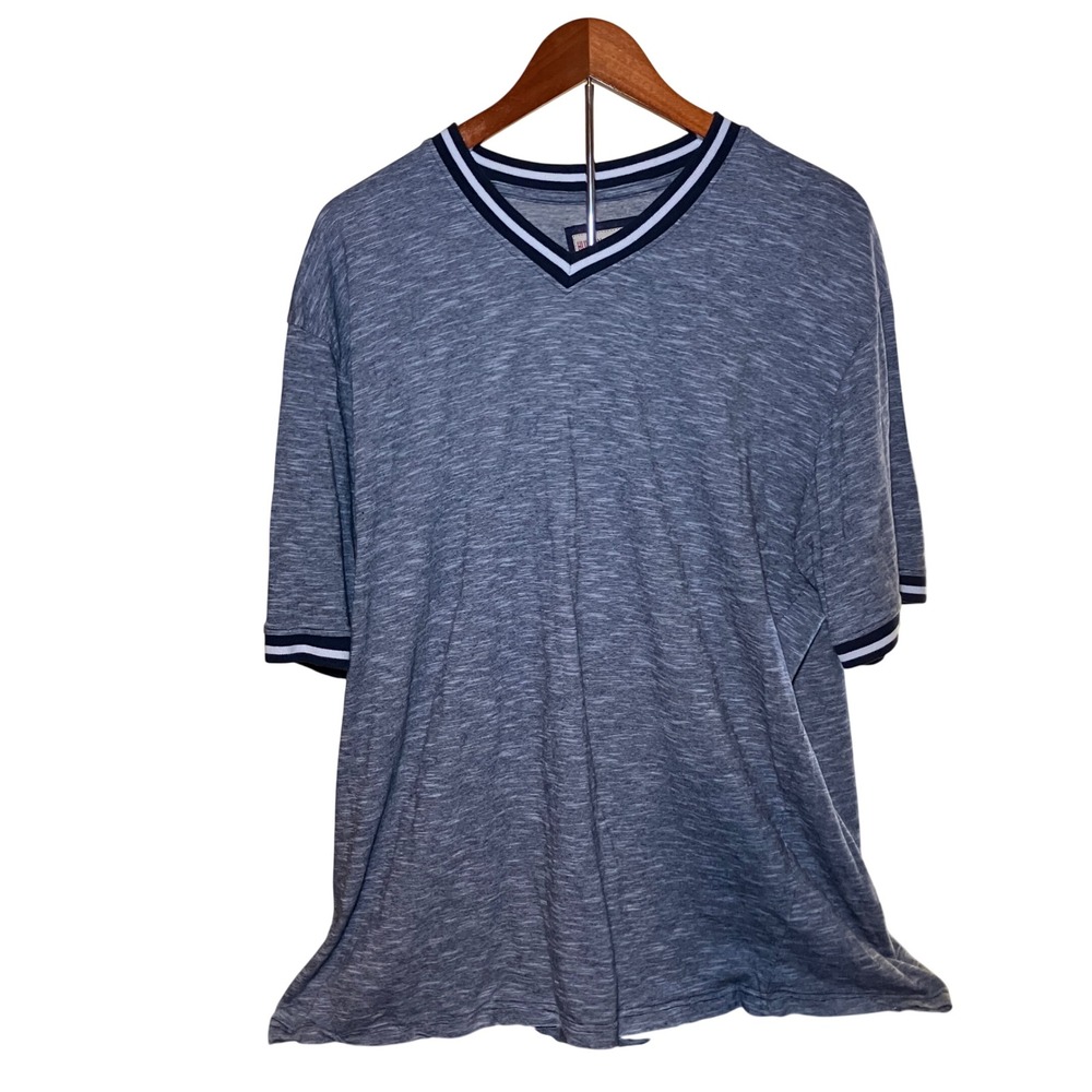 Hudson & Barrow Mens 2X Black Striped V-Neck T-Shirt 100% Cotton Short Sleeve